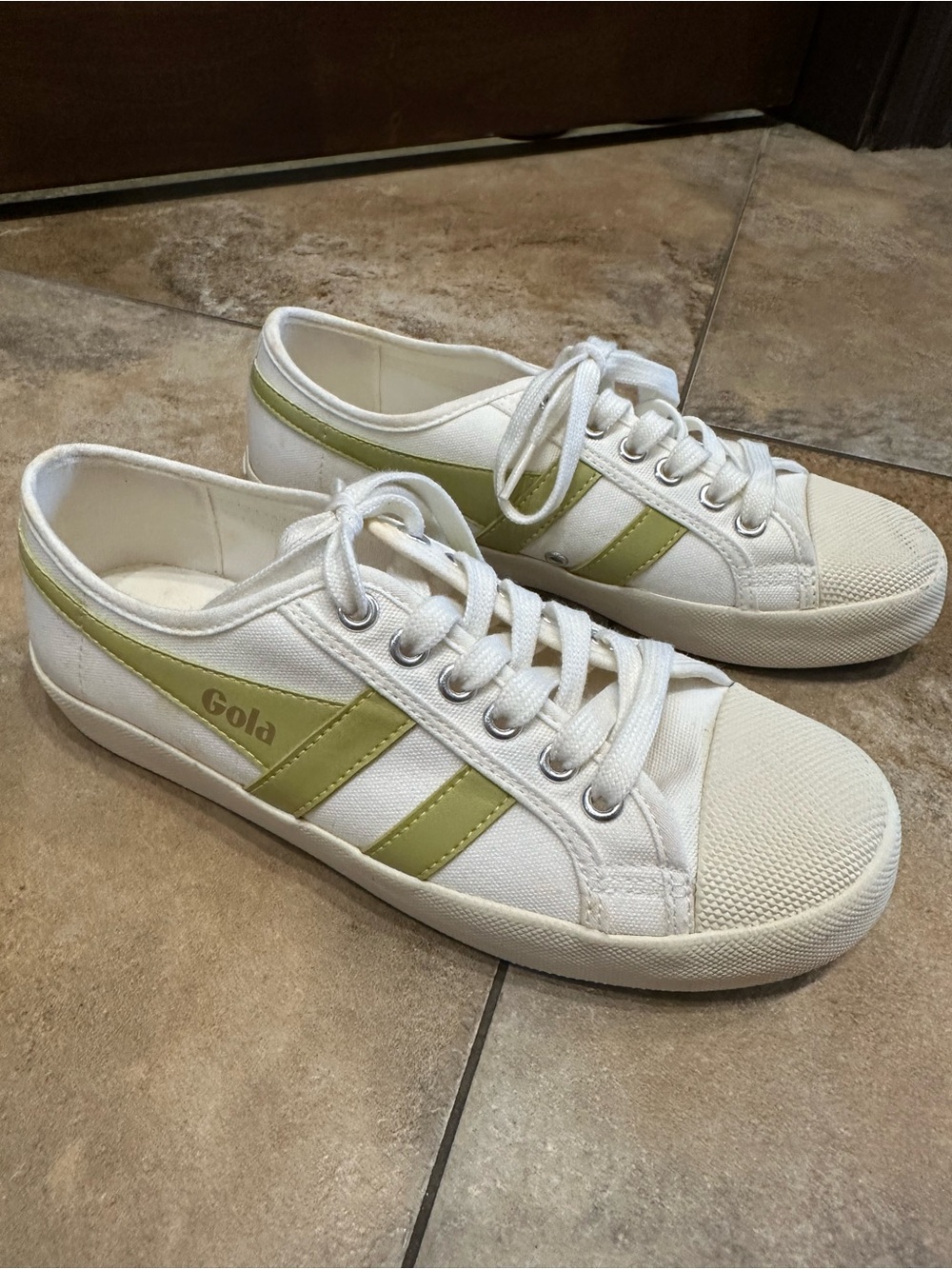 Gola White Canvas Sneakers with Light Olive Stripes